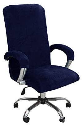 Samtplüsch Bürostuhl Bezug mit Armlehne Einfarbig,Stretch Bezug für Bürostuhl Elastische Stuhlhussen Spandex Office Computer Stuhlbezüge Abnehmbare für Stuhlhussen Bezug,Navy Blue,XL