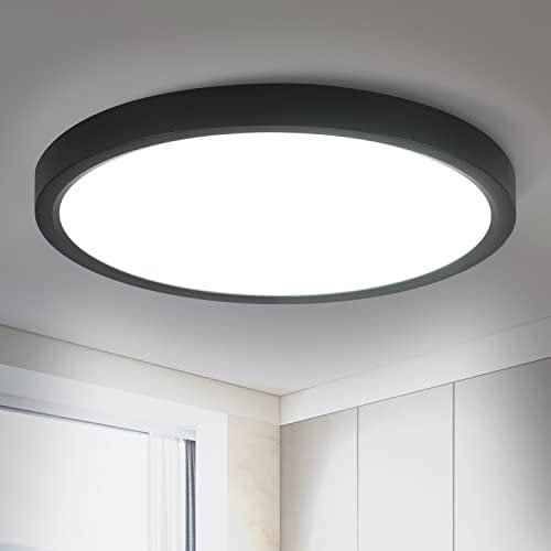 ZMH Deckenlampe LED Deckenleuchte Flach - Ø22cm Badezimmerlampe Kaltweiß Schlafzimmerlampe Schwarz 15W Schlafzimmer Deckenbeleuchtung Küchenlampe IP44 Flurlampe Rund für Bad Küche Flur Wohnzimmer