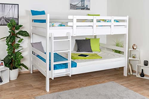 Etagenbett für Erwachsene Easy Premium Line K24, Kopf- und Fußteil gerade, Buche Vollholz massiv weiß lackiert - Liegefläche: 120 x 190 cm, teilbar