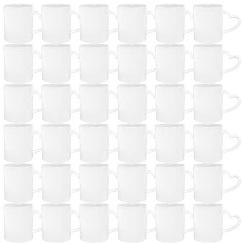MR.R Lot de 36 tasses à café vierges en céramique blanche pour lave-vaisselle - 325 ml - Tasse classique en céramique avec poignée en forme de cœur pour le lait, le thé, le cola et l'eau
