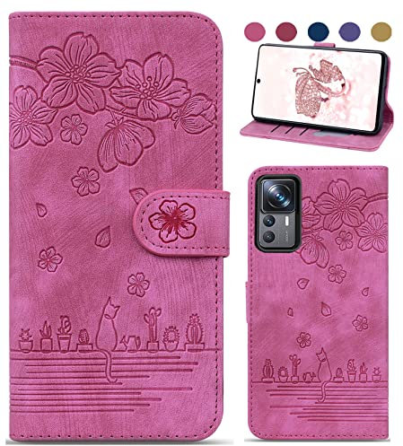 Bxithnr Handyhülle für Xiaomi 12T/ Xiaomi 12T Pro 5G Hülle, Leder Handy Tasche Klapphülle Brieftasche Magnetverschluss Flipcase Cover mit Standfunction für Xiaomi 12T/ Xiaomi 12T Pro 5G Hülle - Rose