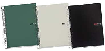 Miquelrius - Pack 3 The Original A4 Notizbücher, 5 x 5 mm Raster, 200 Blatt à 70 g/m², 8 Farbstreifen, Polypropylen-Einband, Größe 210 x 297 mm und 4 Löcher für 4 Ringe