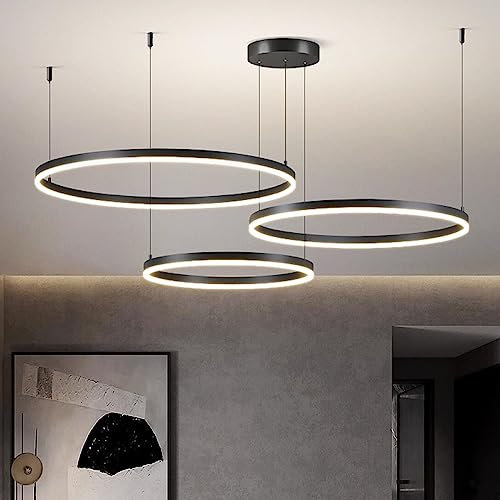 STARRYOL Moderne LED Pendelleuchte, 3 Ringe verstellbare Licht Pendelleuchte, moderner Deckenleuchter, dimmbar 2700 K - 6500 K, mit Fernbedienung 78 W