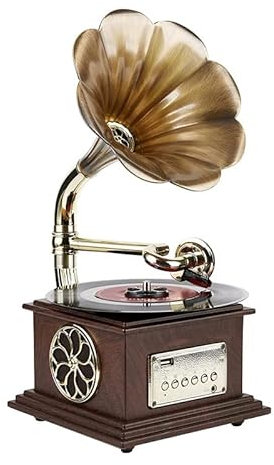 COYEUX Mini Tourne-Disque Gramophone rétro, Tourne-Disque Vinyle sans Fil Automatique, avec Radio FM USB Bluetooth, Excellent Cadeau de Collection pour la Famille et Les Amis
