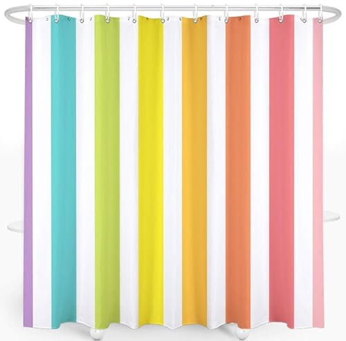 SRINKOC Regenbogen, waschbarer Kinder- und süßer Duschvorhang, wasserdichtes Polyestergewebe, Duschvorhang-Set mit 12 Haken, Badezimmer-Dekor, 183 x 183 cm (03 Zoll)