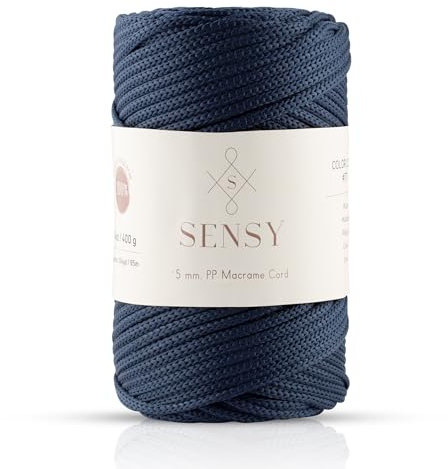 Sensy Cordon 100 % polyester de qualité supérieure 5 mm 90 m pour sac à crochet, macramé, fil pour tricot, cadeau (bleu marine)
