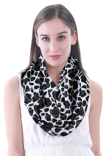 Lina & Lily Damen Loop Schal Halstuch mit Kuh-Print (Schwarz & Weiß)