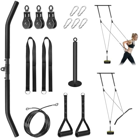 FASPUP Kabelzug Fitness Kabelsystem Latzug Fitness Bizeps Rücken Trainingsgerät Zuhause Kabelzug Pulley System Latzugmaschine Kabelturm Training Equipment (Set mit Latzugstange, Griff)