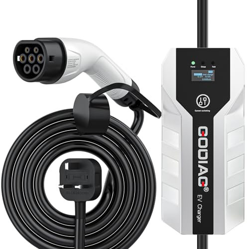 GODIAG Portable EV Charger Type 2 6M Adjustable Current Type 2 Charging Cable 6/8/10/13A UK 3 Pin Plug Electric Car Charger Home EV Charging Station With Bag (IP66 Waterproof)