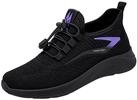 2024 - Moda estate Autunno Donne Scarpe Da Ginnastica Piatto leggero Maglia elastica Traspirante Stivali Tacchi per Donne Mollet Large, Le Noir, 40 EU