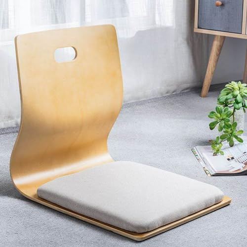 ALMASI Japanischer beinloser Bodenstuhl, Tatami-Raumspielstuhl, hölzerner Meditationsstuhl, Erkerfenster-Lounge-Stuhl, Faule Couch zum Lesen und Fernsehen 46 * 36 * 42cm A