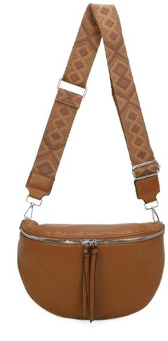 Damen Tasche Crossbody Schultertasche Gürteltasche Brusttasche Hüfttasche Bauchtasche Umhängetasche Cross-Over Bodybag Handytasche Geldtasche Kosmetiktasche Leder Optik Cognac S