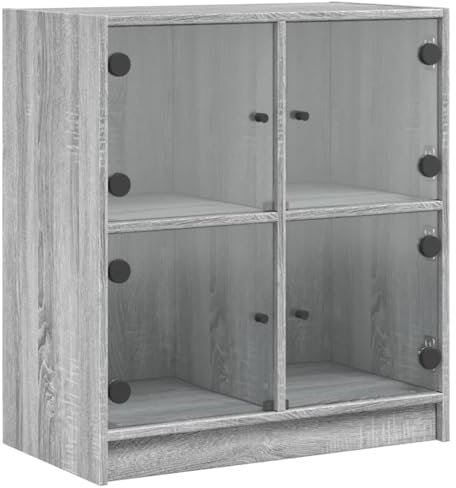 vidaXL Beistellschrank, Schrank Kommode mit Glastüren, Wohnzimmerschrank mit viel Stauraum, Sideboard Vitrine Flurschrank Mehrzweckschrank, Grau Sonoma