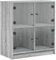 vidaXL Beistellschrank, Schrank Kommode mit Glastüren, Wohnzimmerschrank mit viel Stauraum, Sideboard Vitrine Flurschrank Mehrzweckschrank, Grau Sonoma