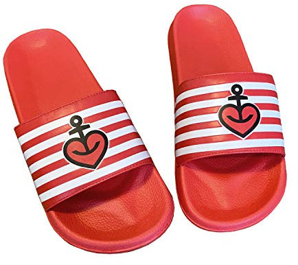 ASTRA Bier Dusch- und Badeschuhe, Badeschlappen, Slipper, Badelatschen, Sandalen, mit Herzanker-Logo, rot-weiß gestreift, für Frauen und Männer (EU Schuhgrößensystem, Erwachsene, Numerisch, M, 41)