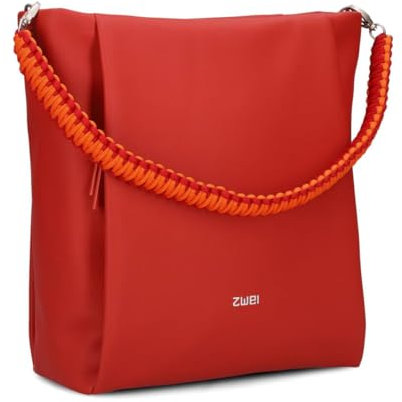 Damen Shopper Yuna YU120 elegante Schultertasche 7 Liter geflochtener Schultergurt, hochwertiges Kunstleder inkl. langem Schultergurt als Umhängetasche zu tragen + Schlüsselband (red)