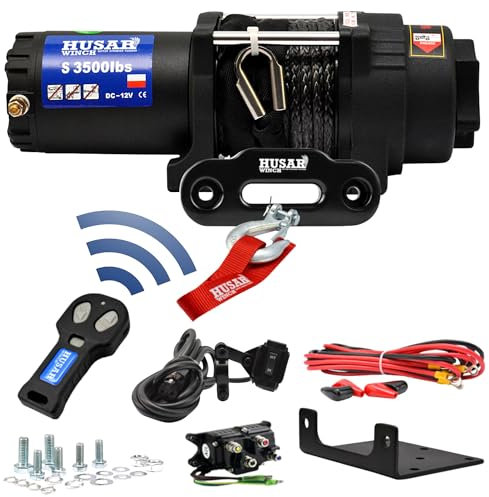 Husar Winch Elektrische Seilwinde 12V, 3500 lbs 1587 kg,Synthetisches Seil 12 Meter lang, sehr stark, kabellose Steuerung, automatische Bremse, Planetengetriebe - ideal für Quads und ATV/UTV