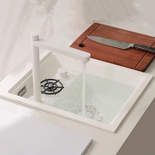 PQXQZ Fregadero Cocina, Fregadero Camper, Lavabo para Lavar a Mano con Grifo y Tapa de Agua Fría y Caliente, Fregadero Pequeño para Exteriores(Size:Bianco)