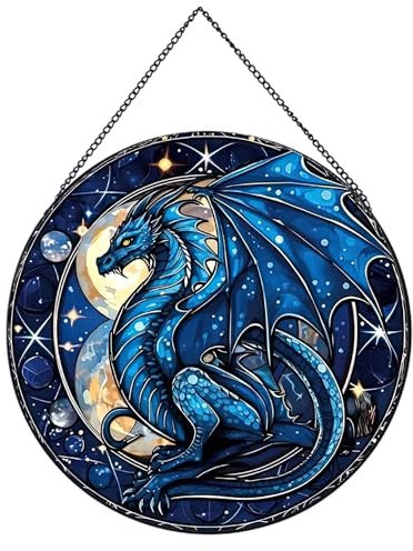 Payutou Celestial Dragon Pattern Suncatcher Stained Glass,Hanging Stained Glass for Windows,20cm/7.87inch Sun Catcher Garden Hangings Ornaments Halloween Fall Christmas Decor for Home