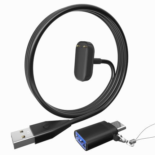 IIISOGNO USB Charger for Fitbit Charge 6/5 Luxe, Magnetic Charging Cable with Reset Button, Power Cord Replacement with Type-C Adapter for Fitbit Charge 6/5 Luxe Watch, (50CM | Black)