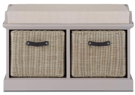 Tetbury Shoe Storage Bench with Cushion Seat| Hallway Seat with Strong Baskets | Assembled 2-Seater W76cm H46cm D40cm (truffle)