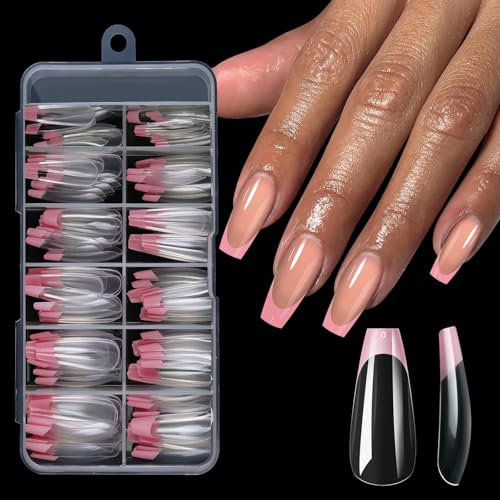 GZMAYUEN 120Pcs Capsule Americaine Ongle, Français Faux Ongles Acrylique Capsules Ongles Transparent Pose Ongle Avec Valise De Rangement Pour Les Studios De Manucure Et Diy Nail Art