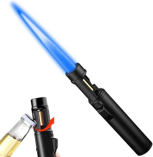 Verstellbares Küchenfeuerzeug mit roter Flamme, Sturmfeuerzeug, Jet-Flame-Feuerzeug, nachfüllbares Butanfeuerzeug für Sahnepudding, Desserts, Grillen und Backen (kein Butangas) (Korkenzieher B)
