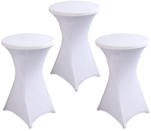 3er-Set Stretch Stehtisch Husse für Bistrotisch Ø 80-85 cm, Elegante Waschbare Tischdecke Cocktail Tisch Überzug Husse für Bar Geburtstagsfeier Hochzeit Bistrotische 80×110 cm (Weiß)