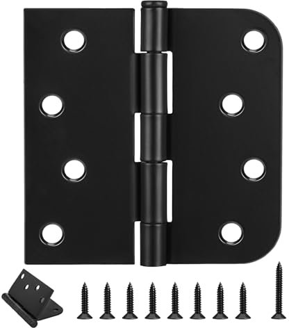 Exterior Door Hinges 3 Pack 4 Inch Black Door Hinges with Square & Round Corners, Removable Pin, Door Hinge Black Matte for Heavy-Duty Front & Back Door