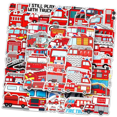 TOYANDONA Feuerwehrwagen Aufkleber Kinder 50 Stück PVC Sticker Planer Scrapbook Laptop Deko