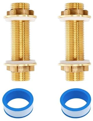 2 Stück G1/2 Messing Schottverschraubung, 10 CM Männlich Gewinderohr Schlauchverschraubung, Regentonnenverschraubung für Wasserhähne, Regentonnen, Wassertanks, Wassertürme und Wasserpumpen verwendet