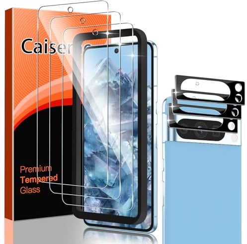 Caisemo 3 Pack Screen Protector for Google Pixel 8 Pro with 3 Pack Camera Lens Protector and Easy to Installation Tool, Tempered Glass Screen Protector,9H Hardness, Anti Scartch