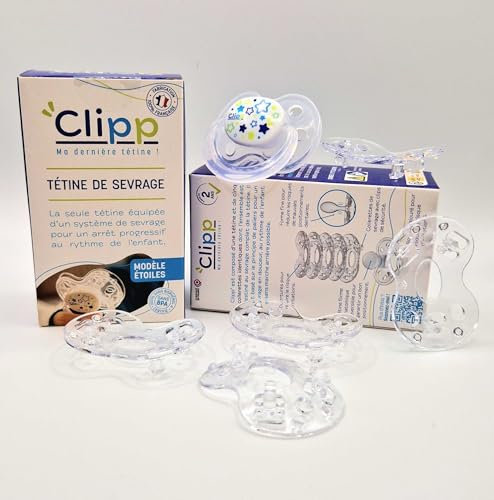 CLIPP - Kit Clipp, Tétine de Sevrage Étoile - 5 Collerettes pour Arrêt Progressif - Sevrage de la Tétine par Paliers, Facile et en Douceur - A Partir de 2 Ans