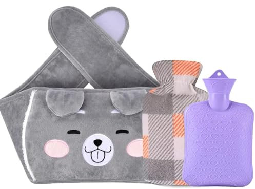 Hot Water Bottle Belt, Wrap Around Wearable Winter Hot Water Bottle with Cover, Soft Plush Warm Water Bag for Waist Belly Neck Back Shoulder Knees Hands and Period Cramps Pain Relief for Kids Adults