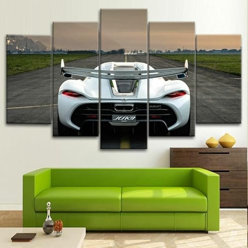 FatAco 5 Paneele Leinwand mit Rahmen Koenigseg Jesko Rear Car Racing Bild Kunstdruck Leinwand Gemälde Wandmalerei Home Office Wohnzimmer Schlafzimmer Dekoration Ready to Hang