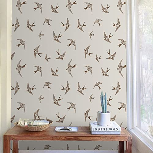 Klebefolie Möbel Beige Braune Schwalbe Selbstklebende Folie Vinyl Selbstklebende Tapete Wasserdicht Möbelfolie Dekorative Wandtapete Wohnzimmer Schrank Tapeten 2P (40x250 cm)
