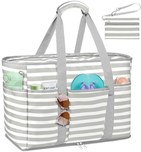 JUYANO Große Strandtasche XXL Familie mit Reißverschluss, Wasserdicht Badetasche XXL Familie Reisetasch Beach Tote Bag Shopper Damen für Strand Pool Fitnessstudio Reisen 45L