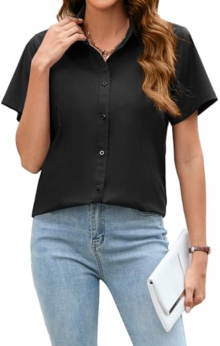 Stamain Womens Short Sleeve Dress Shirts Formal Fitted Ladies Office Blouse Business Work Wear Button up Shirts for Women