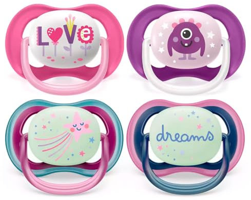 Philips Avent Ultra Air Tag & Nacht Schnuller 6-18 Monate mit Sterilisiertragetasche 4er Pack