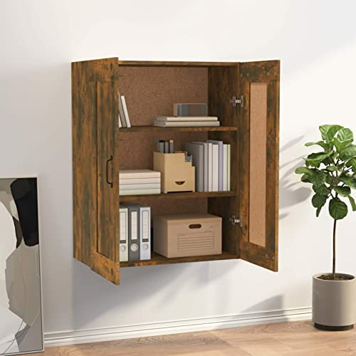 Hängeschrank Küchenschrank Oberschrank Küche Wohnzimmer Büro Aufbewahrungsschrank Schweberschrank mit 2 Türen und 3 Einlegeböden Räuchereiche 69,5x32,5x90cm