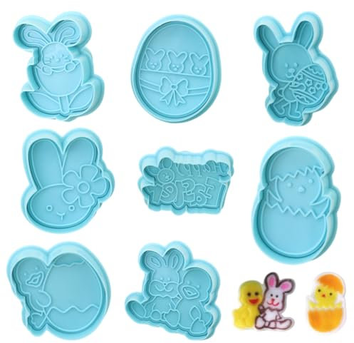 SYTTNUM 8pcs Formine per Biscotti Pasqua,Tagliabiscotti di Pasqua, Stampi Biscotti Pasqua,Decorazioni Pasquali 3D Stampini per Biscotti