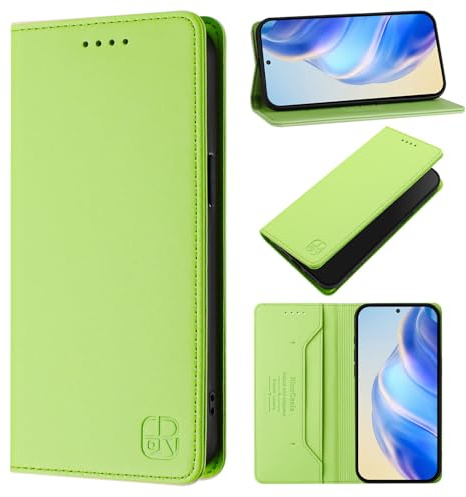 Wuhaizher for iPhone 12/iPhone 12 Pro Phone Case RFID Blocking Flip Folio Leather Book Wallet Cover with Stand Card Holder Silicone Shockproof Case for iPhone 12/iPhone 12 Pro, Lime Green