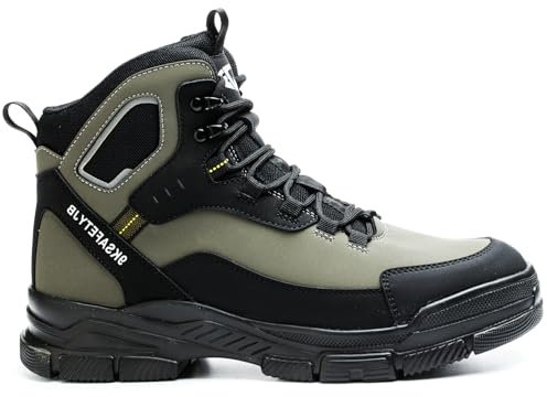 UnPtios Work Boots Steel Toe Caps for Men Women Lightweight Safety Boots Anti-Puncture Breathable, Comfort Fit with Slip-Resistant Sole Protective Safety Trainers Shoes 10UK, Black