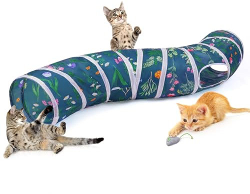 Hedgeink Katzentunnel S-förmig mit Spielzeugball – Faltbarer Katzenspielzeug Tunnel & Peekaboo Katzenhöhle für Katzen, Kaninchen, Meerschweinchen & Frettchen