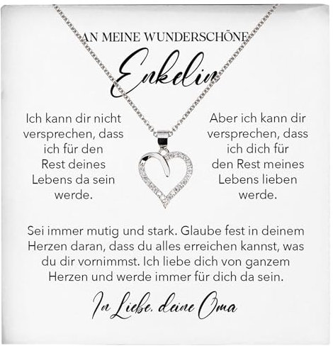 22Feels Enkelin Geschenk von Oma Silber 925/000 Herz Halskette mit Karte Mädchen Frauen Schmuck Enkelkind Geburtstag Damen Weihnachten Firmung Konfirmation