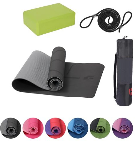 Habib Group Yogamatten-Set inkl. Yogablöcken – Rutschfeste gepolsterte Trainingsmatte für Fitness inkl. Yogagurt und Tasche – 1er-Set Yogablöcke für Pilates, Meditation, Regeneration – Schwarz