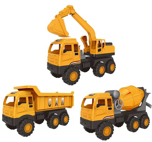 Yarteim Bagger Spielzeug, 3 Stück Baustellenfahrzeuge Kinder, Inkl. Bagger, Dumper, Mischer, Sandspielzeug, Auto Kinderspielzeug, Ab 3 Jahren