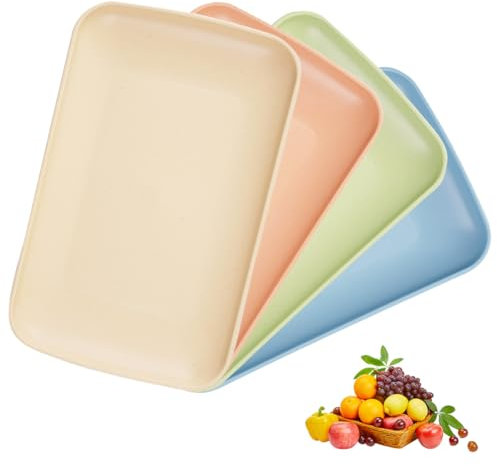 Orixo 4 Piezas Bandeja Plastico Rectangular, Bandejas para Comida Rápida, Bandeja Antideslizante, Bandejas Comida Plastico, Bandejas de Plástico Duro, para Cocina, Cafetería