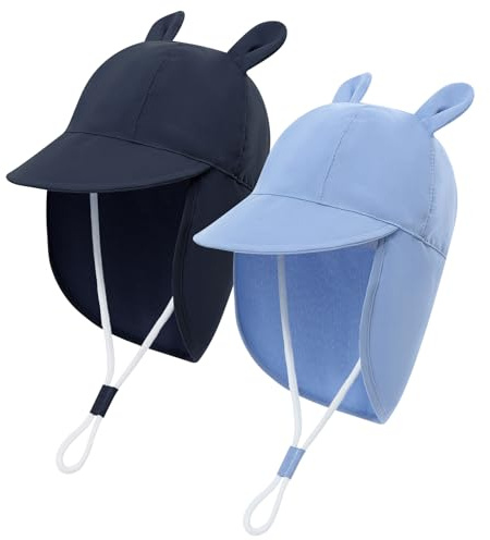 MK MATT KEELY 2 PCS Sombrero de Sol Bebé Gorro de Playa Protección UV Verano Niños Niñas con Protección de Cuello,Azul+Marino,6-12 Meses