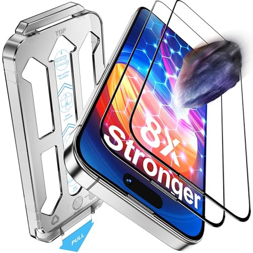 Tentoki 2 Pack for iPhone 15 Plus / 16 PlusScreen Protector 6.7-inch, 9H+ Military-Grade Protection Tempered Glass Film,[Auto Dust Elimination Installation Tool] [No Bubbles] [Ultra-Transparent]